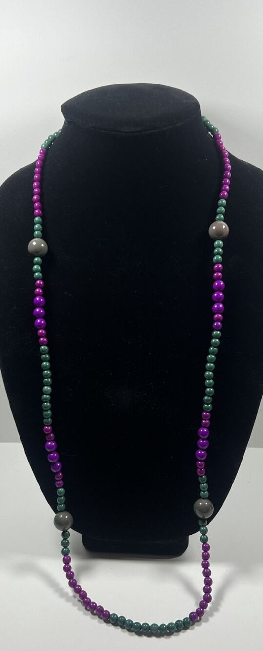 Shades of Purple Green Gray 30 in Colorful Beaded Boho Necklace